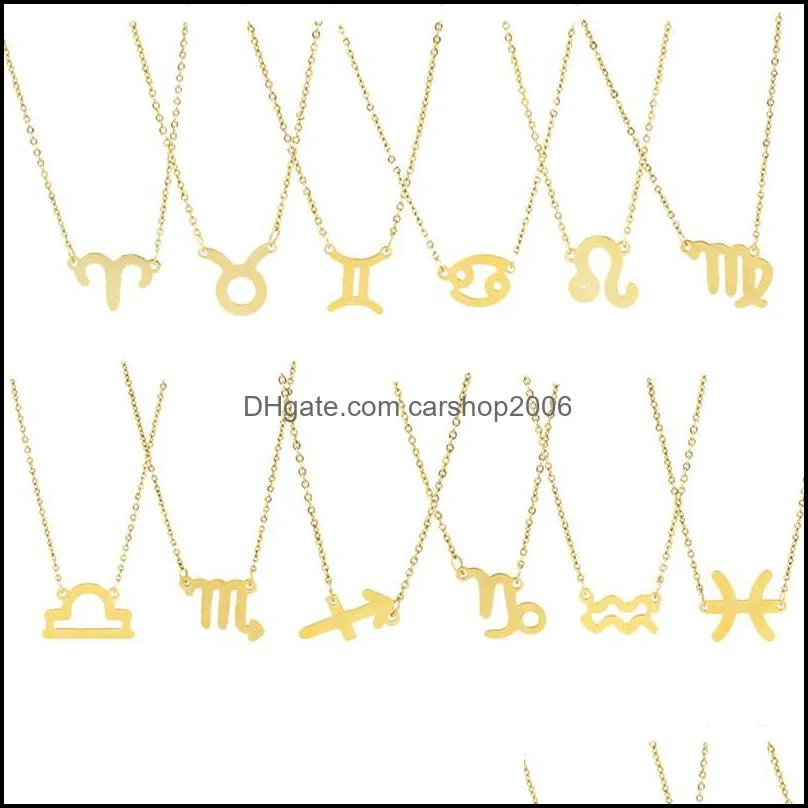 12 constellation necklace zodiac sign stainless steel necklace gold pendant necklaces birthday gift for women girl wholesale jewelry 68