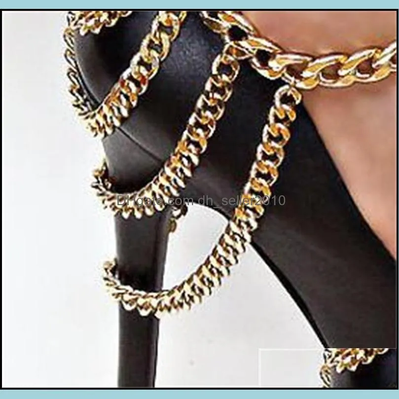 wholesale style a22 women loved gold or silver tone multi chain ankle shoe boot heel stiletto anklet chain jewelry 2207 t2