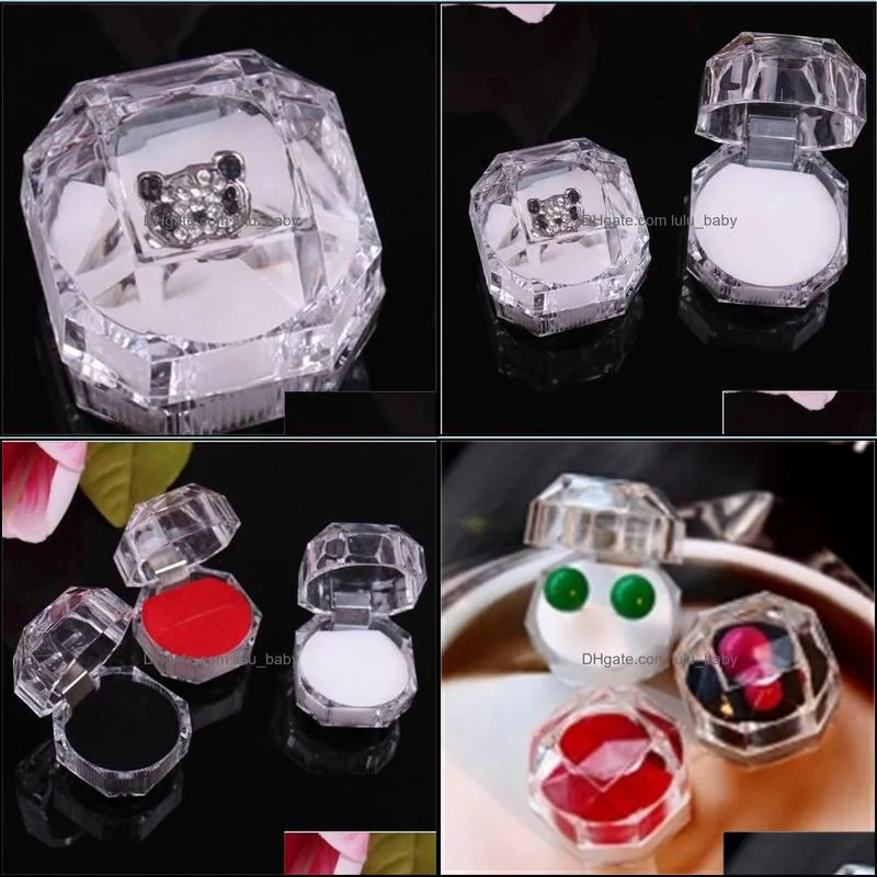 3colors 60pcs rings box jewelry clear acrylic wedding gift ring stud dust plug 314 q2