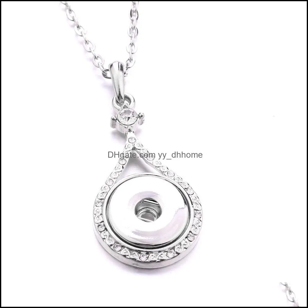 noosa snap button pendant necklace waterdrop crystal chunks simple silver color fit 18mm snap buttons diy jewelry