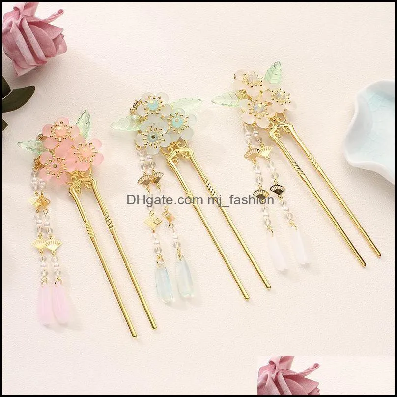 vintage traditional flowers crystal beads simulated pearls long tassel hair stick hairpins ancient chinese bride hair jewelry 1859 t2