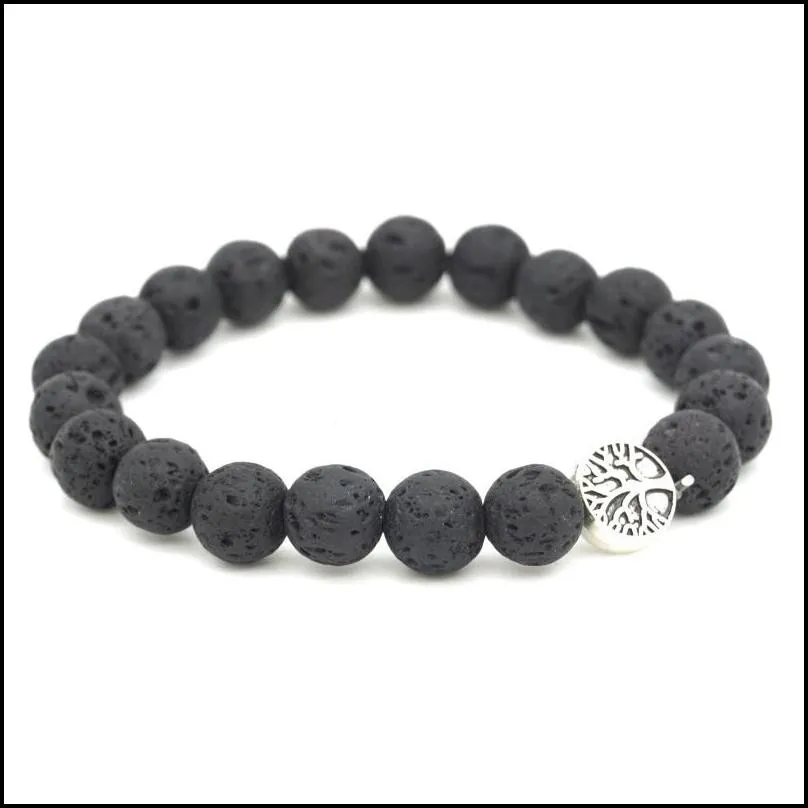 tree of life charms 8mm black lava stone beaded bracelet essential oil diffuser bracelet volcanic rock hand strings