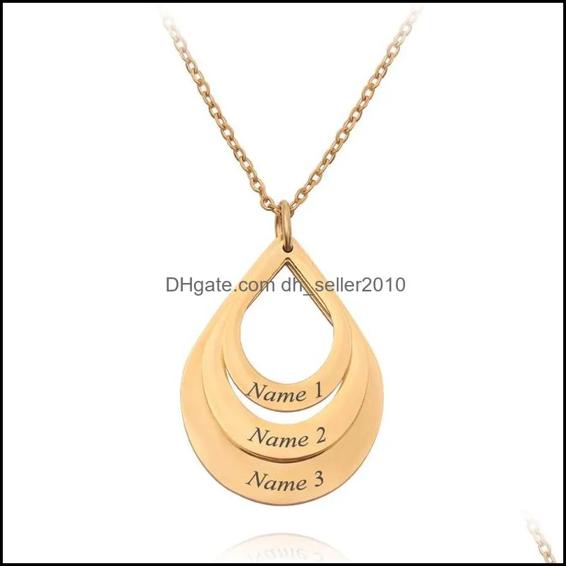 fashion custom stainless steel personality name water drop necklace for women long chain jewelry pendant necklaces 3654 q2