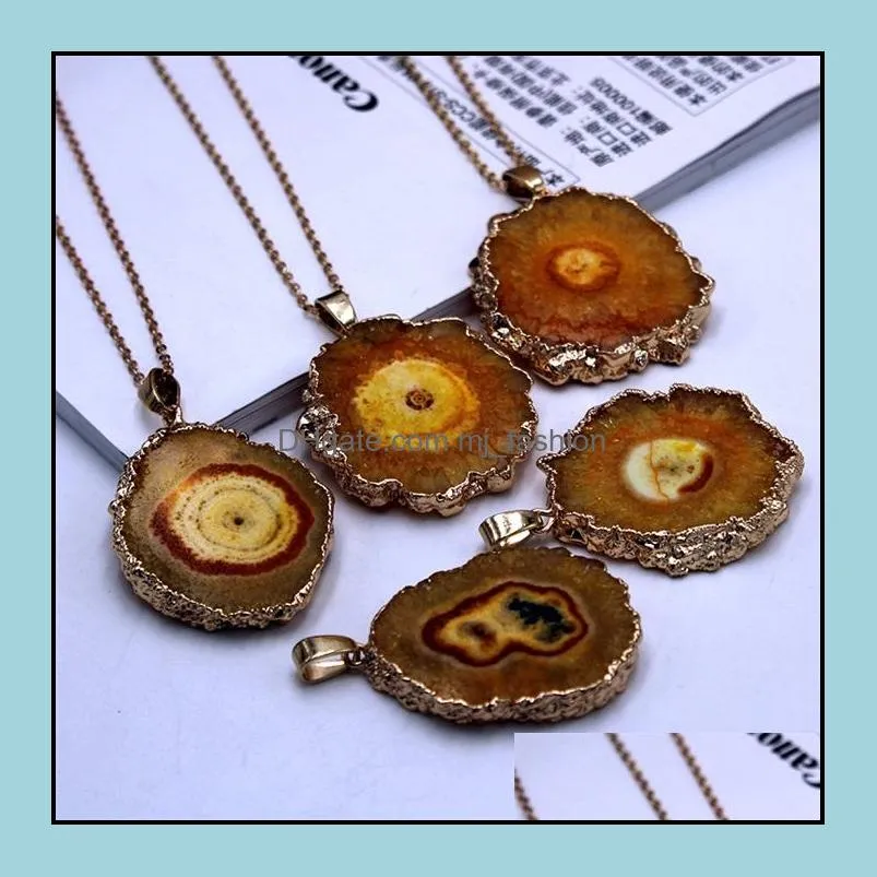 inspired jewelry sunflower grainy natural raw druzy pendant handmade gold plating necklaces for women