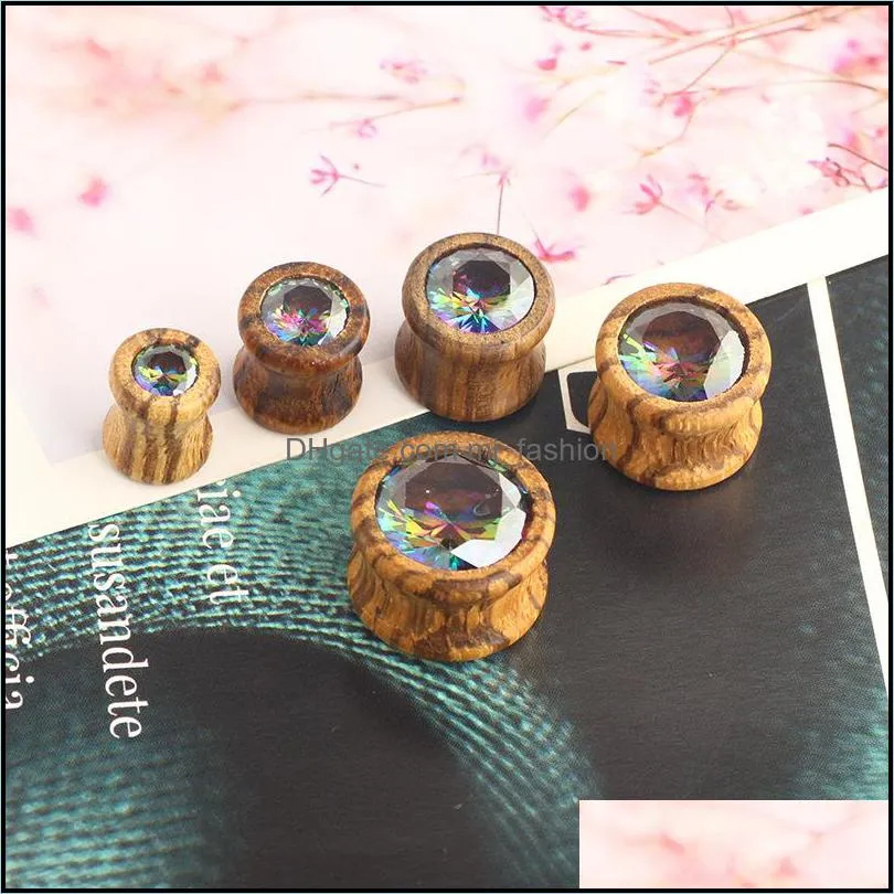 new arrival crystal wood piercing gauges ear tunnel plugs body jewelry making supplier 8mm to 16mm 1968 t2
