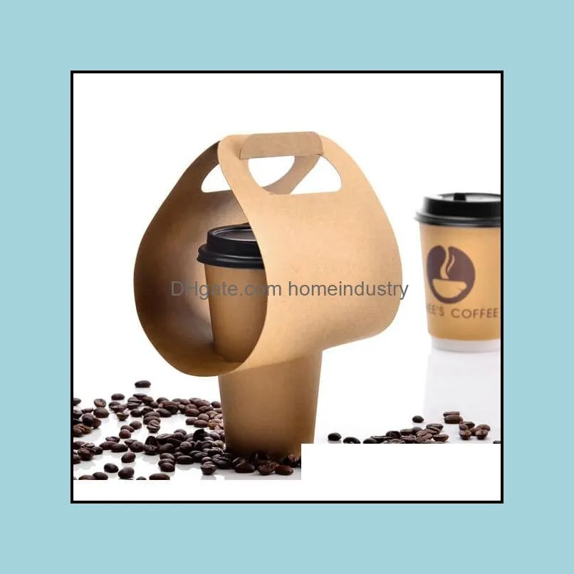 disposable kraft paper cup base handle holder eco friendly coffee milk tea cup tray takeaway drink packaging 50pcs/lot sk802