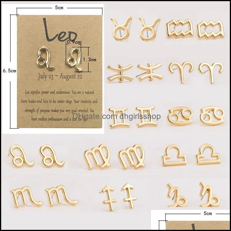 12 constellation symbol stud earrings zodiac sign jewelry gift for women astrology scorpio leo aries earrings