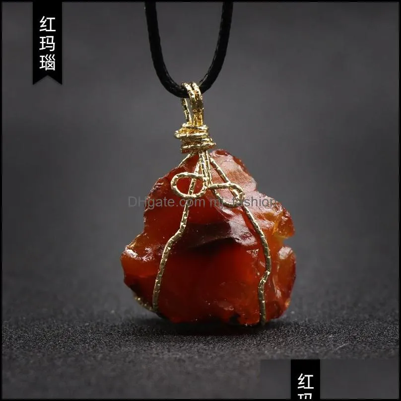 gold wire wrap raw healing reiki stone pendant women jade crystal semi-precious gem necklace energy jewelry