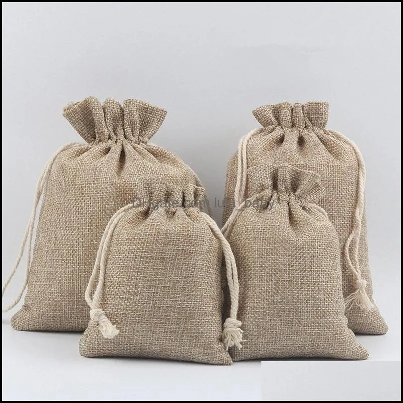 7x9cm 9x12cm 10x15cm 13x18cm original color mini pouch jute bag linen hemp jewelry gift pouch drawstring bags for wedding favors 307