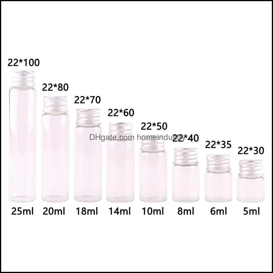 dia 22mm 5ml 10ml 20ml 25ml transparent glass bottles cute jar vials terrarium with silver screw lid wedding craft 100pcs259o