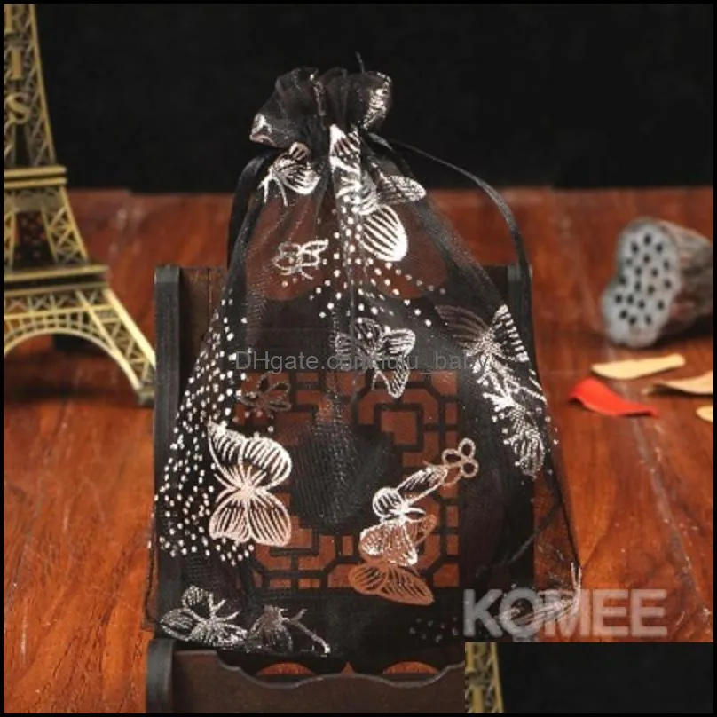 wholesale 13x18cm christmas wedding voile gift bag butterfly organza bag jewelry packing drawstring pouch jewelry bags display 587 q2