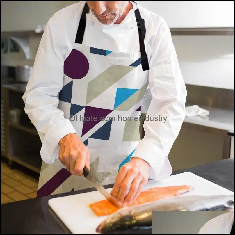 aprons geometric printed kitchen cooking baking canvas sleeveless for women man kids home delantal cocina