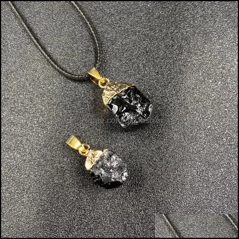 healing irregular crystal rough stone pendant rope black chain for women men pendants necklace craft gift