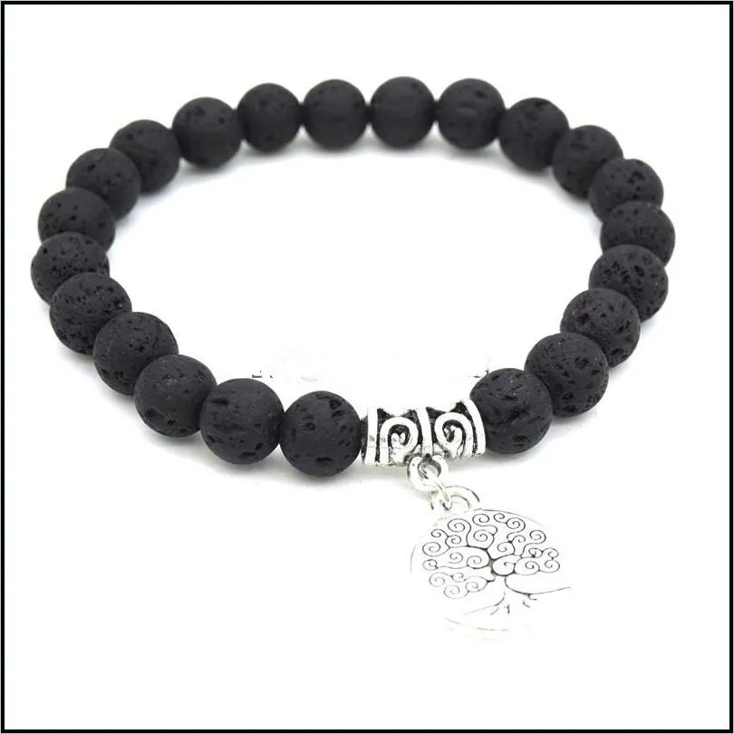 tree of life charms 8mm black lava stone beaded bracelet essential oil diffuser bracelet volcanic rock hand strings