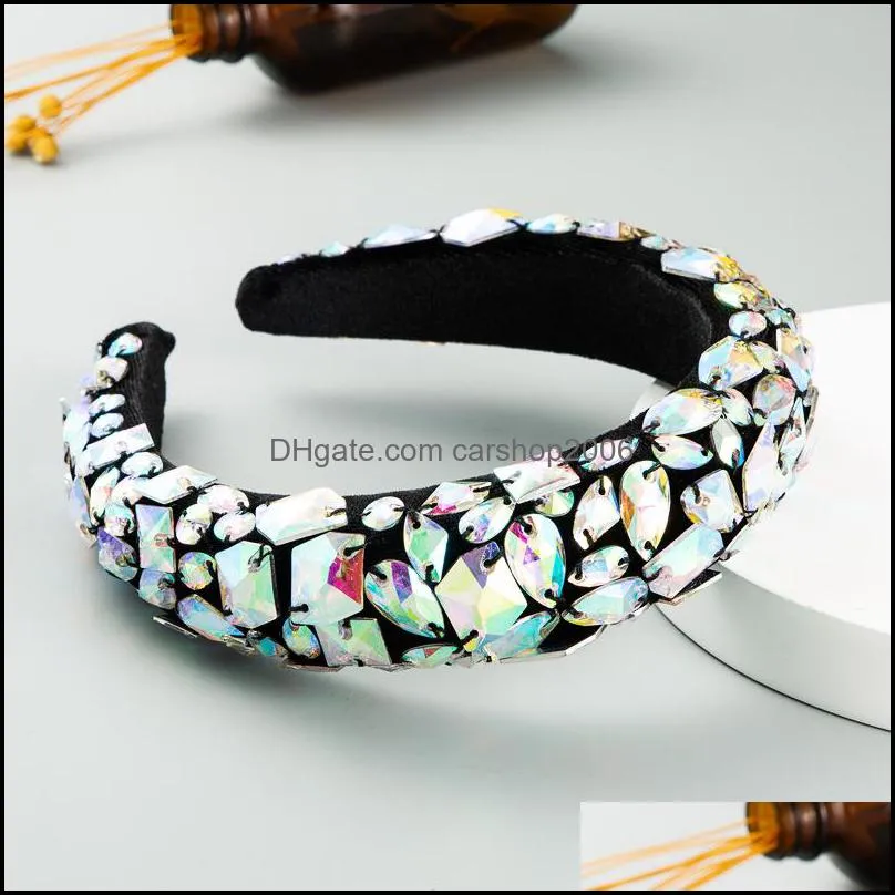 new baroque design sponge and velvet headband full decorated multi type colorful big artificial crystals beautiful hair band 854 q2