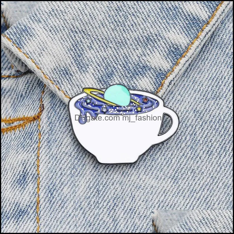 cup galactic planet blue white beautiful special enamel cartoon brooch creative lapels denim badges gifts pins 1880 t2