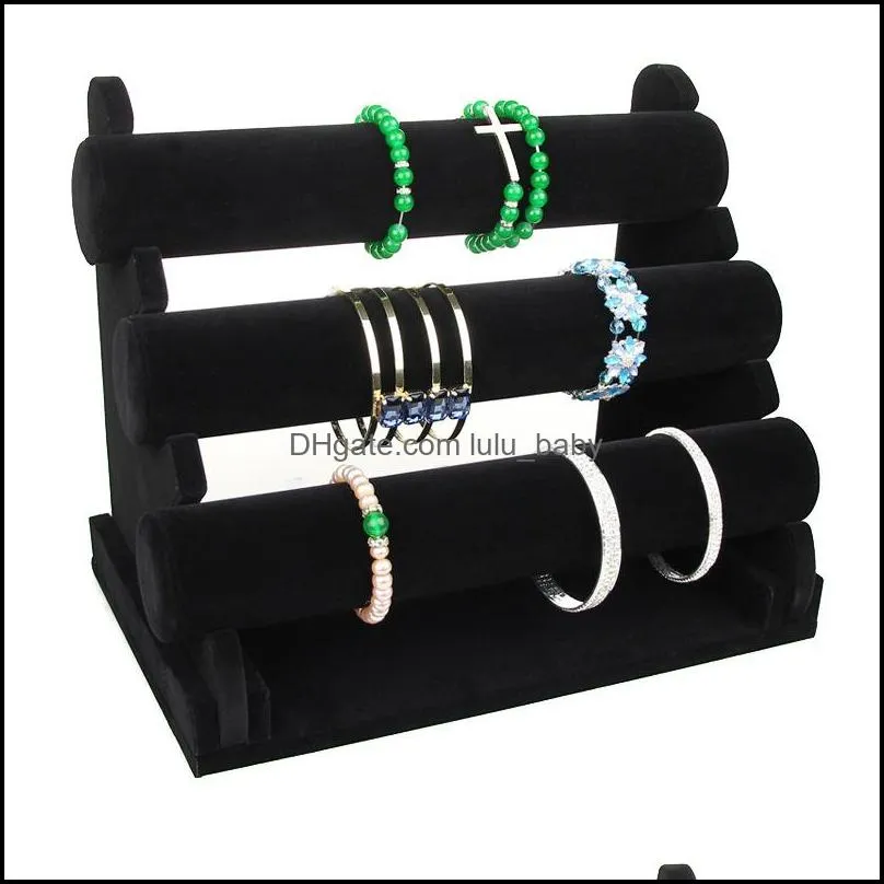 jewelry stand black velvet 3-tier bracelet watch bangle display holder showcase t-bar storage necklace organizer 442 h1