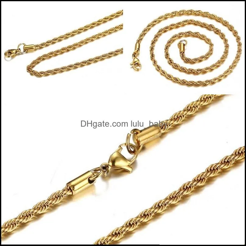 bulk 18k gold plated chains for women men 3mm twisted rope choker necklaces jewelry size 18 20 22 24 30 inches 289 g2