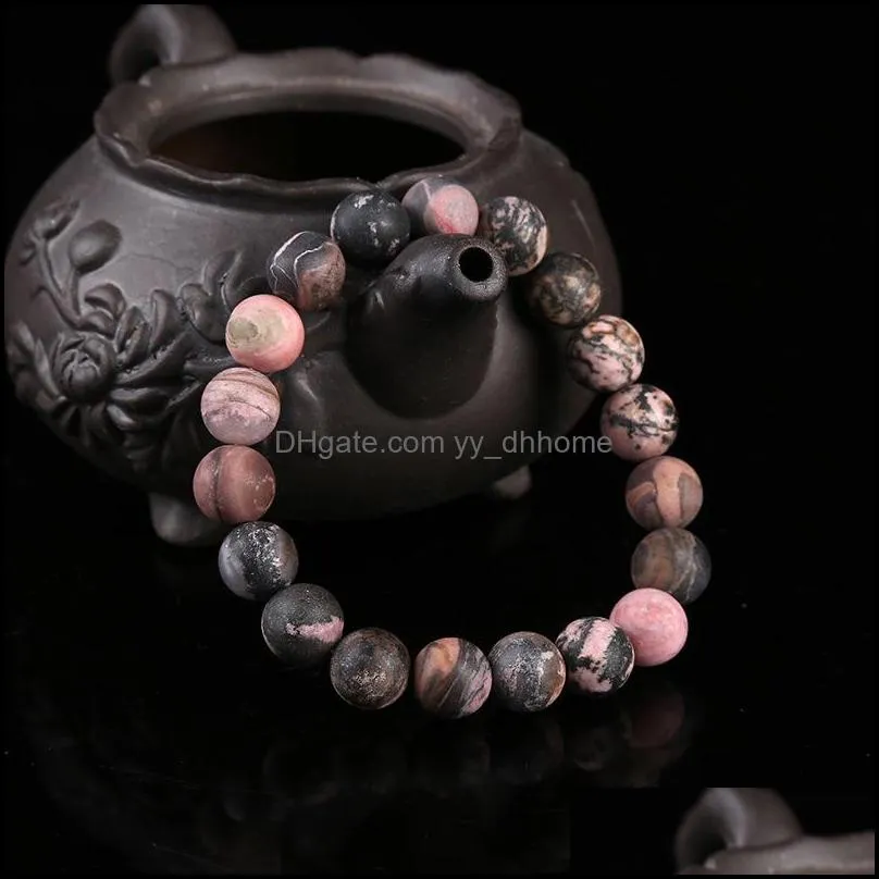 genuine natural stone black stripes rhodochrosite bracelets for women jewelry gift charm stretch love round bead bracelet