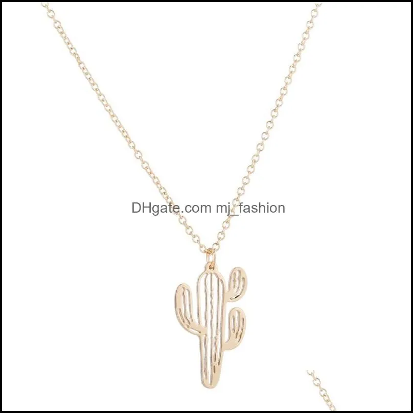 jewelry cactus stainless steel gold silver rose gold plated for women pendant necklace long chain necklace with card 3637 q2