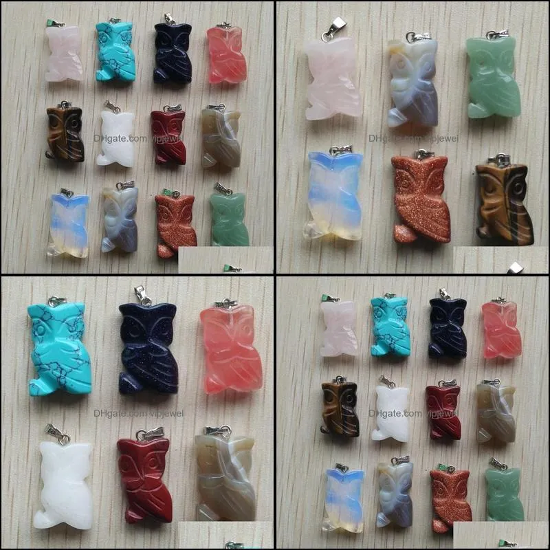 carved owl shape assorted natural stone charms crystal pendants for necklace accessories jewelry making