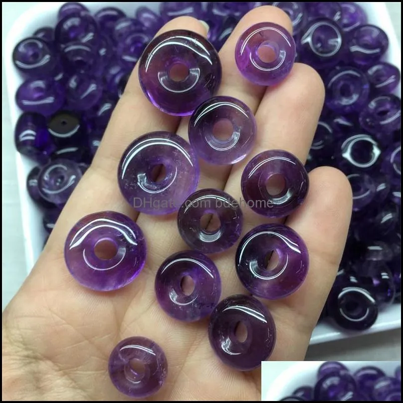 10pcs/lot 20mm 30mm 40mm natural amethyst stone beads donuts shape loose beads for jewelry making ring circle beads pendants c3