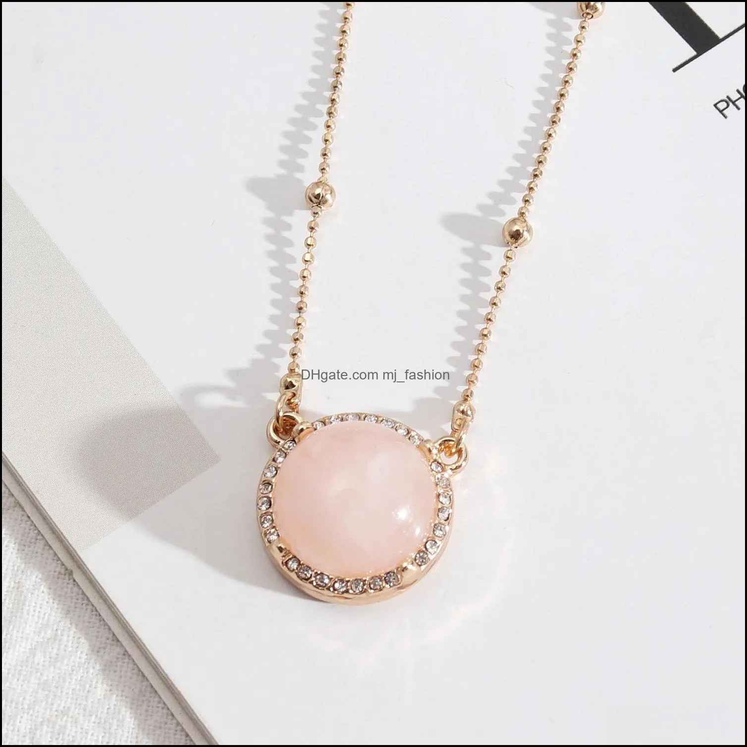 17mm round lapis lazuli pearl turquoise rose natural stone quartz pendant gold chain necklaces geometric accessories jewelry