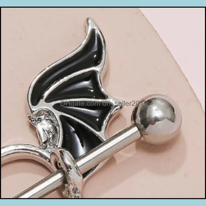 1 pcs stainless steel bat wing nipple shield ring angel heart piercing barbell jewelry 663 t2