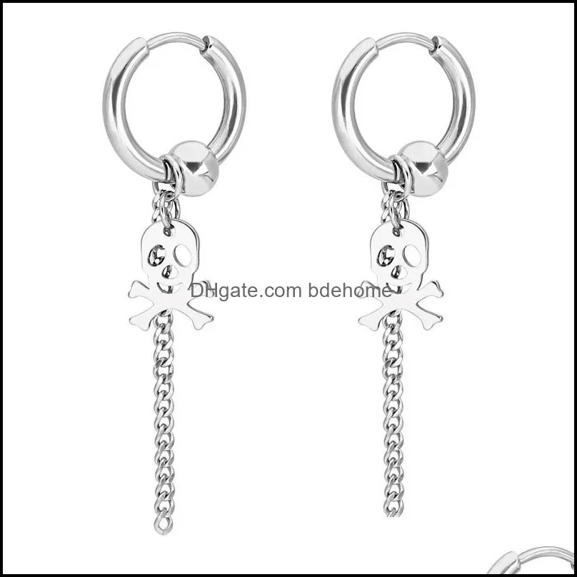 fashion jewelry men`s earrings stainless steel dangle & chandelier chain cross round black earrings men`s creative style 3712 q2