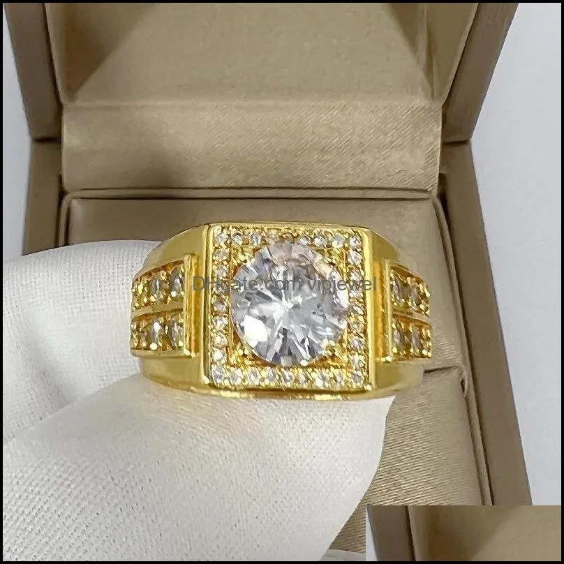 fashion gold white crystal cz ring for women men hip hop  engagement ring men wedding band party jewelry