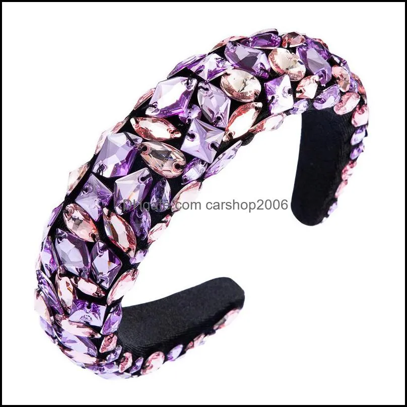 new baroque design sponge and velvet headband full decorated multi type colorful big artificial crystals beautiful hair band 854 q2