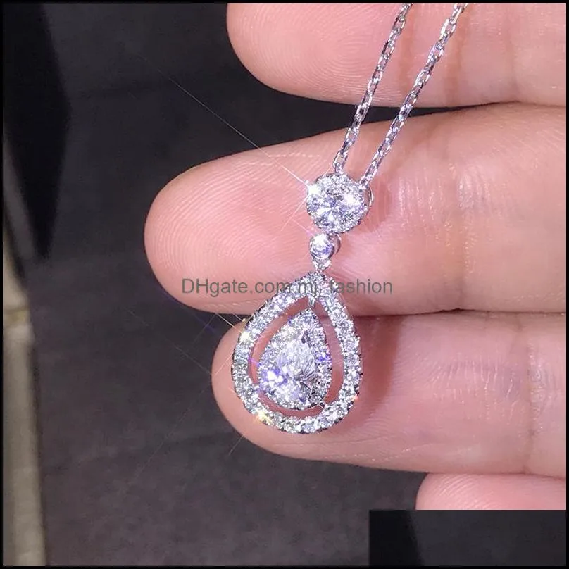 victoria sparkling luxury jewelry 925 sterling silverrose gold fill drop water white topaz pear cz diamond women pendant necklace 1078