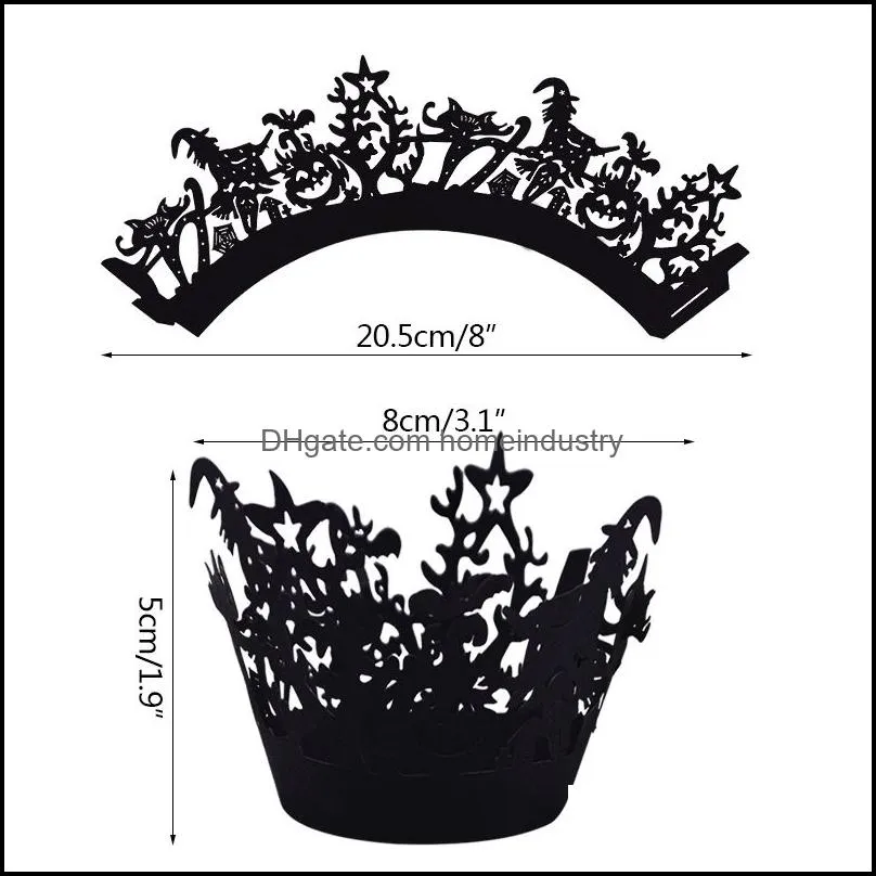 12pcs halloween cupcake wrapper baking cup hollow out paper cake witch spiderweb castle decoration 220819