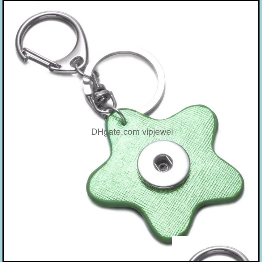 shiny star pu leather snap button key rings chain snap keychains fit diy 18mm snap jewelry
