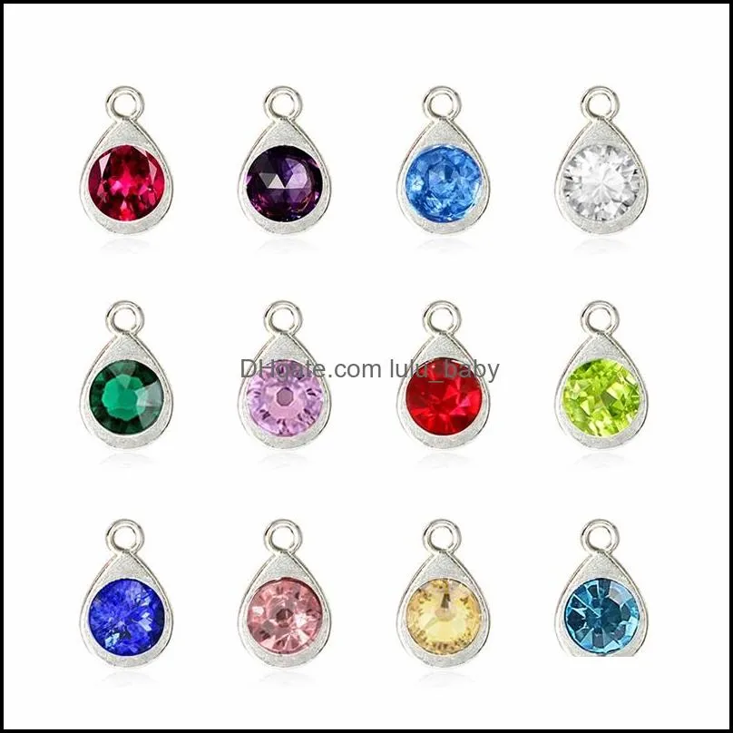 12pcs/lot 12 colors birthstone charms necklace pendant hang charms pendant fit for necklace chain diy jewelry 518 q2