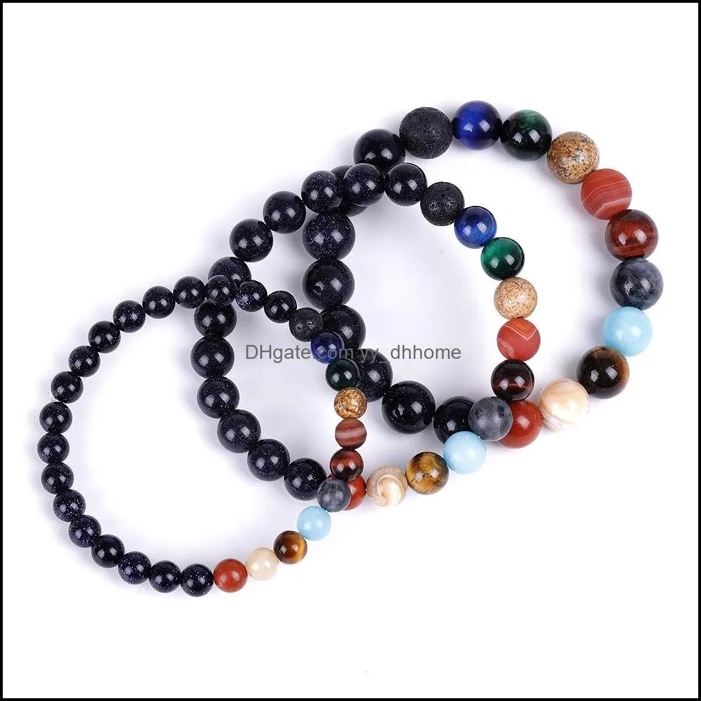 eight planets chakras blue sandstone strand bracelet buddha yoga strench women men friendship jewelry 6 8 10mm