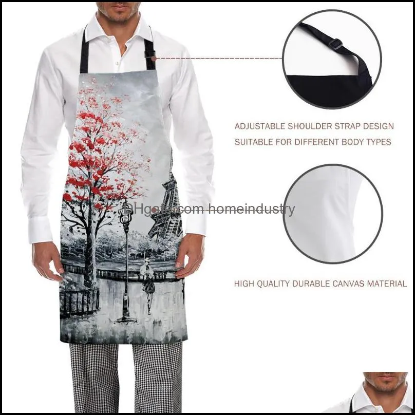 aprons eiffel tower oil painting printed kitchen cooking baking canvas sleeveless for women man kids home delantal cocina