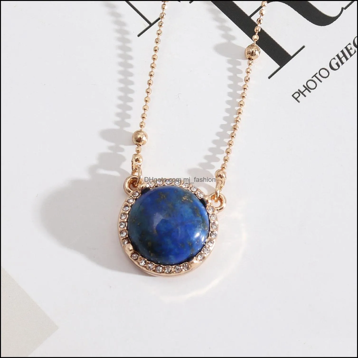 17mm round lapis lazuli pearl turquoise rose natural stone quartz pendant gold chain necklaces geometric accessories jewelry