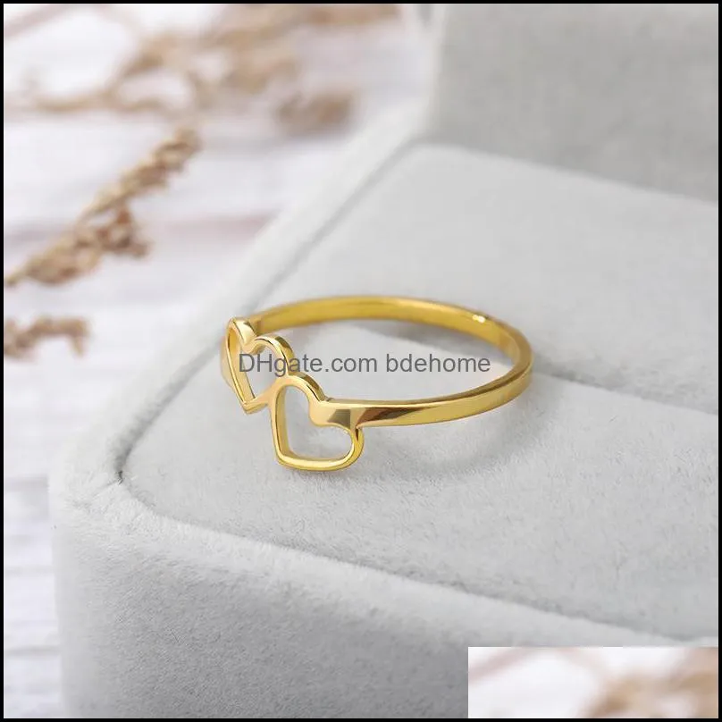 wedding rings double heart for women men gold stainless steel adjustable finger ring aesthetic jewelry bague 3604 q2