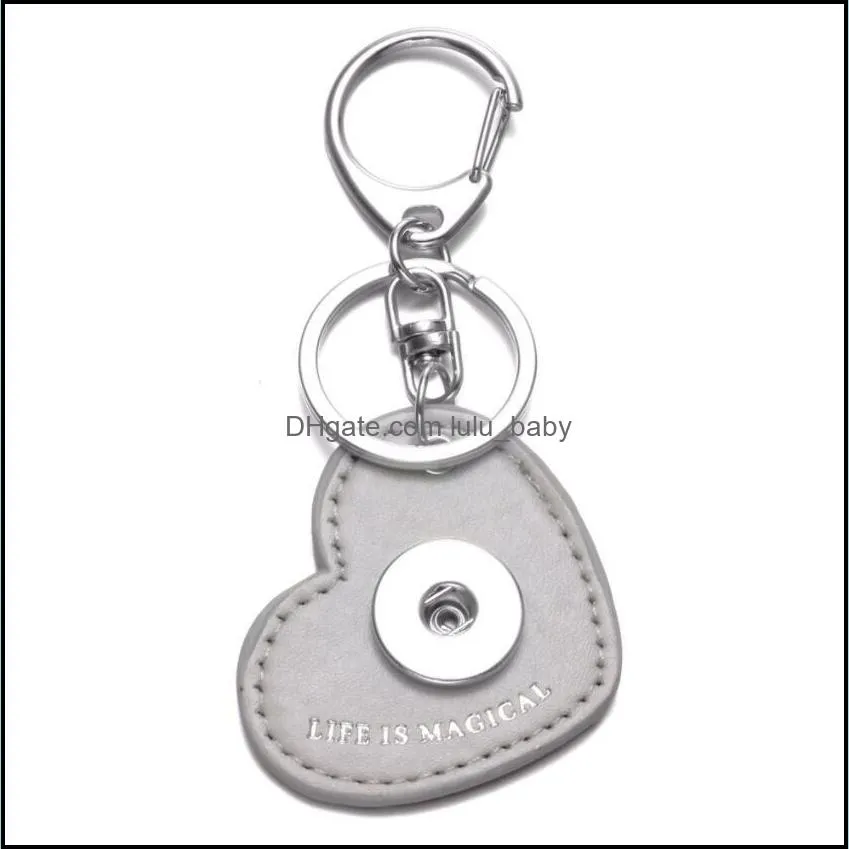 7 love heart pu leather snap button key rings chain snap keychains fit diy 18mm snap jewelry