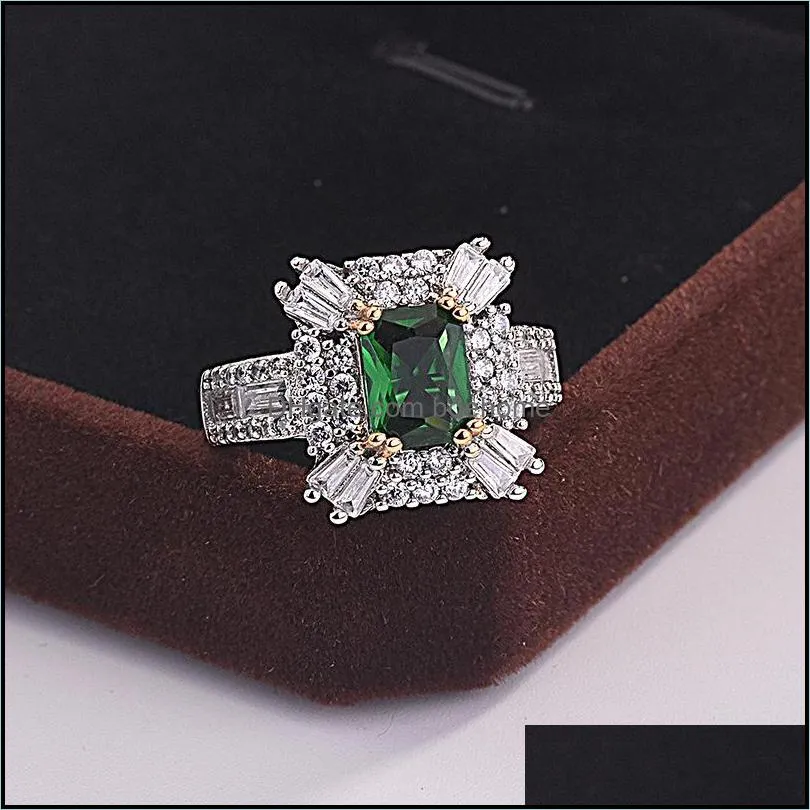 women`s fashion jewelry authentic 925 sterling silver rings emerald zircon oval wedding ring with gift box 1898 t2