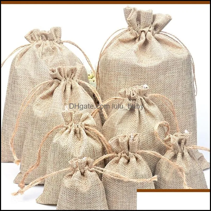 7x9cm 9x12cm 10x15cm 13x18cm original color mini pouch jute bag linen hemp jewelry gift pouch drawstring bags for wedding favors 382