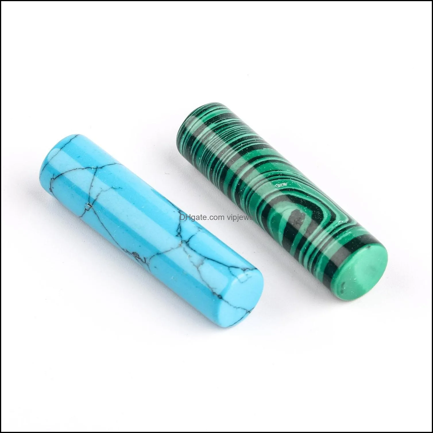 about 36x10mm natural stone cylinder shape bar crystal pink blue amethyst turquoise round pillars diy jewelry making semi-finished