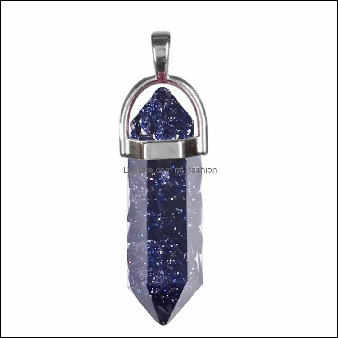 seven chakras healing crystal reiki gravel stone pendant pendulum hexagon prism pillar pendants for necklace jewelry making acc