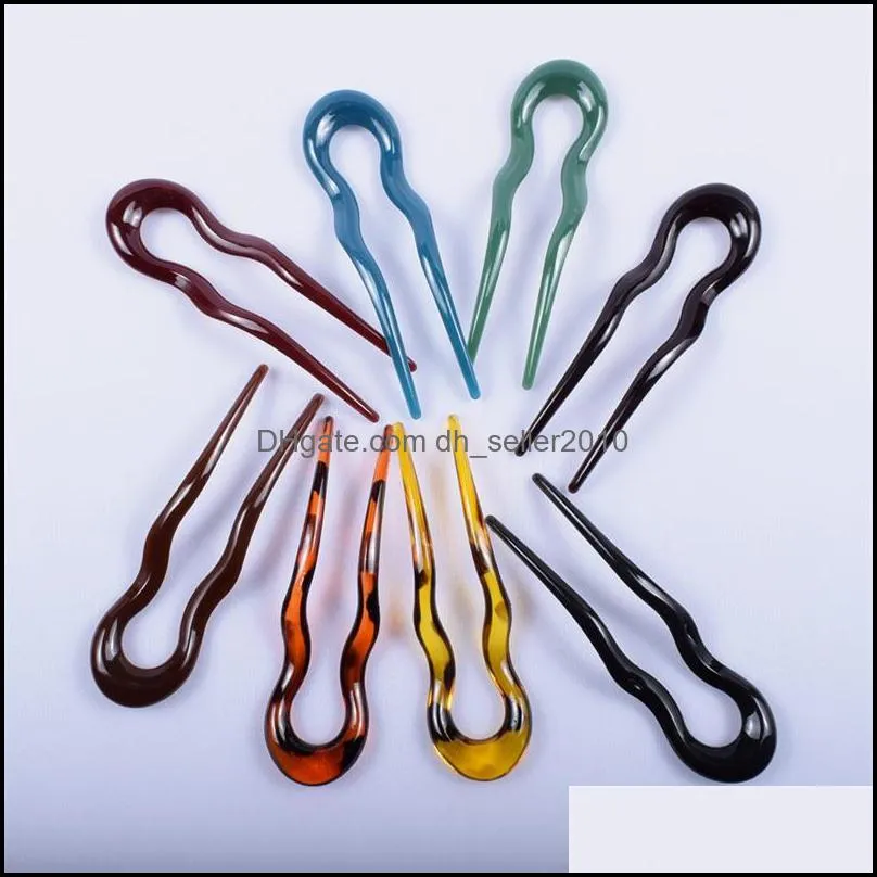 wholesale plastic hair fork pins u shape chopsticks hairpins wavy sticks chignon bun updo fast spiral braid twist styling accessorie 2507