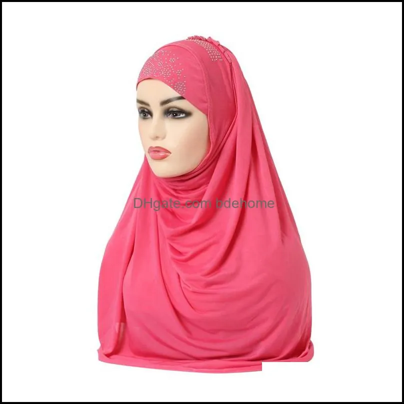 muslim women girls hijab islamic hijab scarf one piece fashion solid color soft headscarf arabic headwrap rhinestone 1867 t2