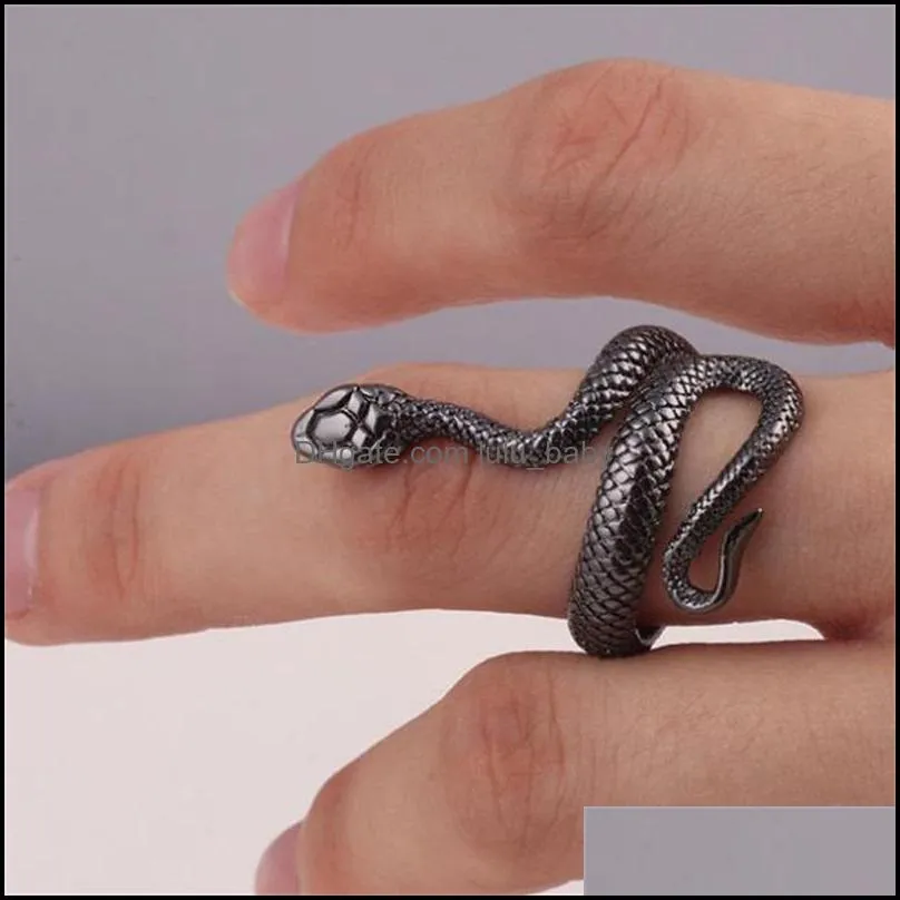 men punk cool retro classic black silver stainless steel snake ring men fashion rings jewelry gift582 t2
