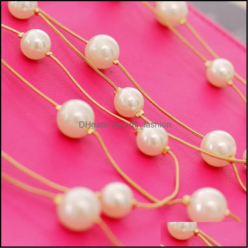 new long double layer simulated pearl necklace women sweater chain necklace female collares statement jewlery wholesale 2021 735 q2