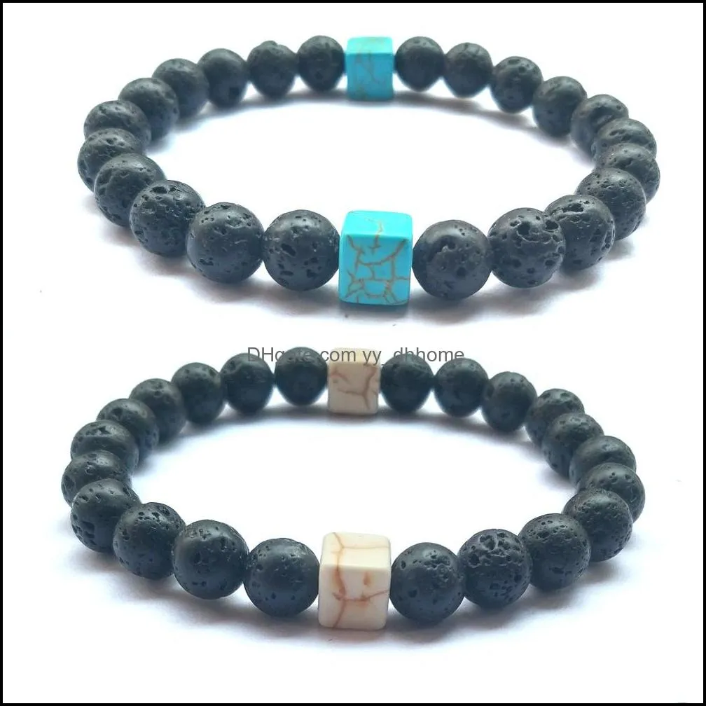 4 styles square natural turquoise strand bracelet jewelry 8mm aromatherapy black lava stone diy  oil diffuser bracelets women