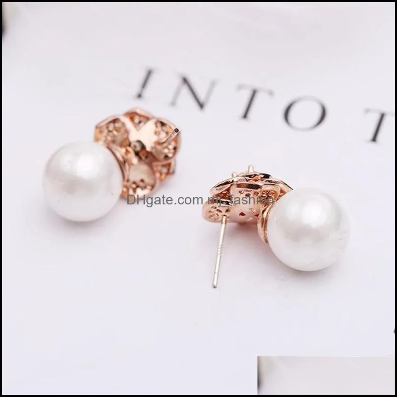 lovely diamond zircon camillia flower pearl earrings for woman girls super glittering ins fashion luxury designer 925 silver post